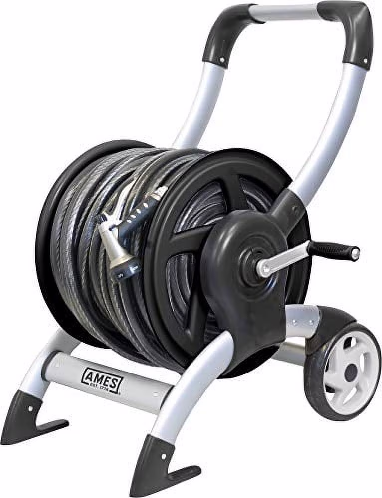 The Ames Company P-Aluminum Hose Reel Cart- Silver 200 Ft