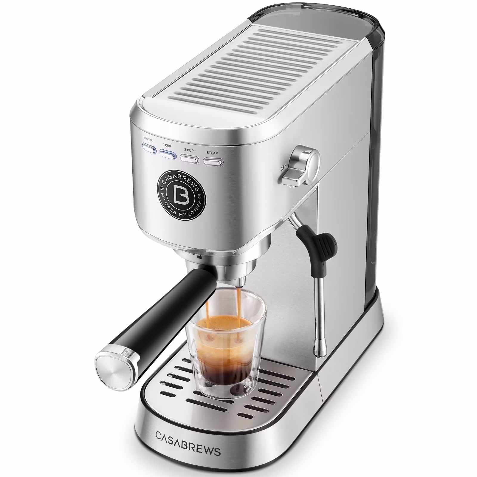 CASABREWS 5418Basic Espresso Machine with 20-Bar pressure, 34 oz Water Tank, with Milk Frother, Silver
