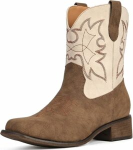 Beige Embroidery Cowgirl Boots CI42