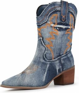 Blue Embroidered Stitched Cowgirl Boots CI46