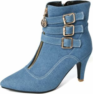 Blue High Heeled Ankle Metallic Boots CI12
