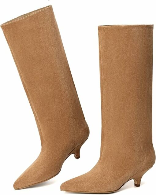 Nude Suede Knee High Boots CI21