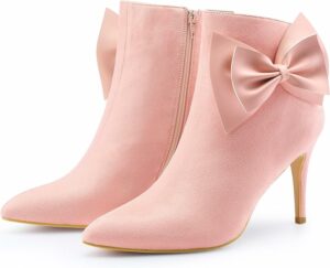 Pink Bow Stiletto Heel Ankle Boots CI5