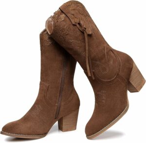 Suede Zipper Cowgirl Boots CI36