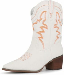 White Embroidered Stitched Cowgirl Boots CI47