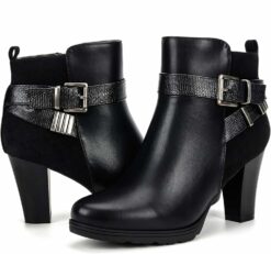 Black Buckle Chunky Heel Office Boots CI33