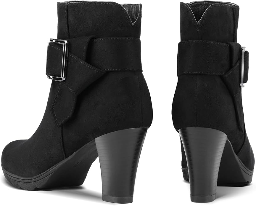 Black Buckle Chunky Office Boots CI35 - Image 2