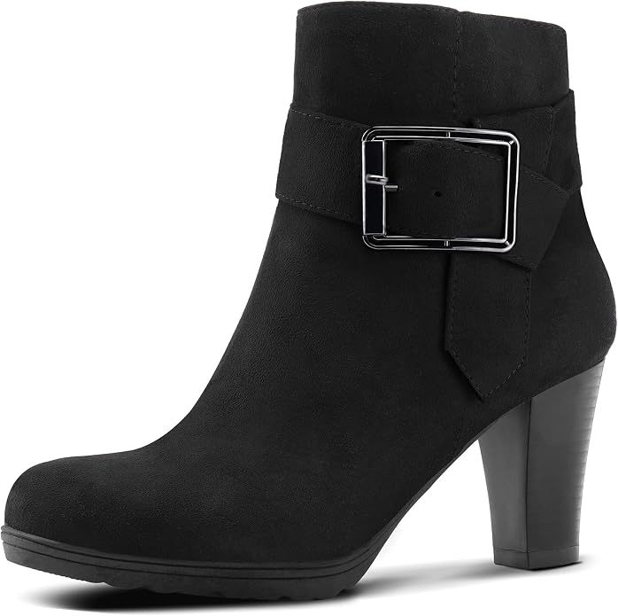 Black Buckle Chunky Office Boots CI35
