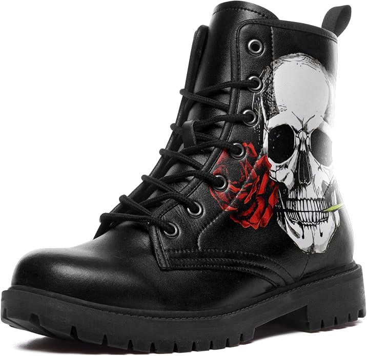 Combat Lace-Up Skull Rose Gothic Boot CI49