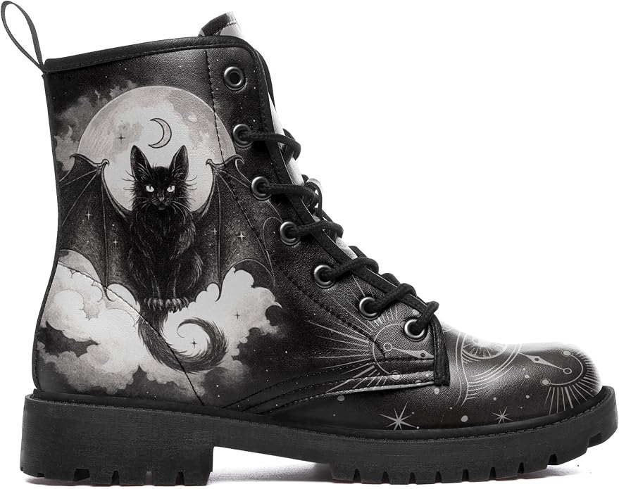 Gothic Black Cat Ankle Boot CI44