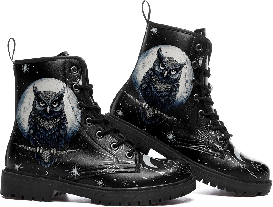 Gothic Black Owl Ankle Boot CI43 - Image 2