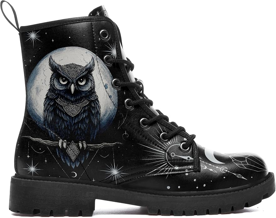 Gothic Black Owl Ankle Boot CI43