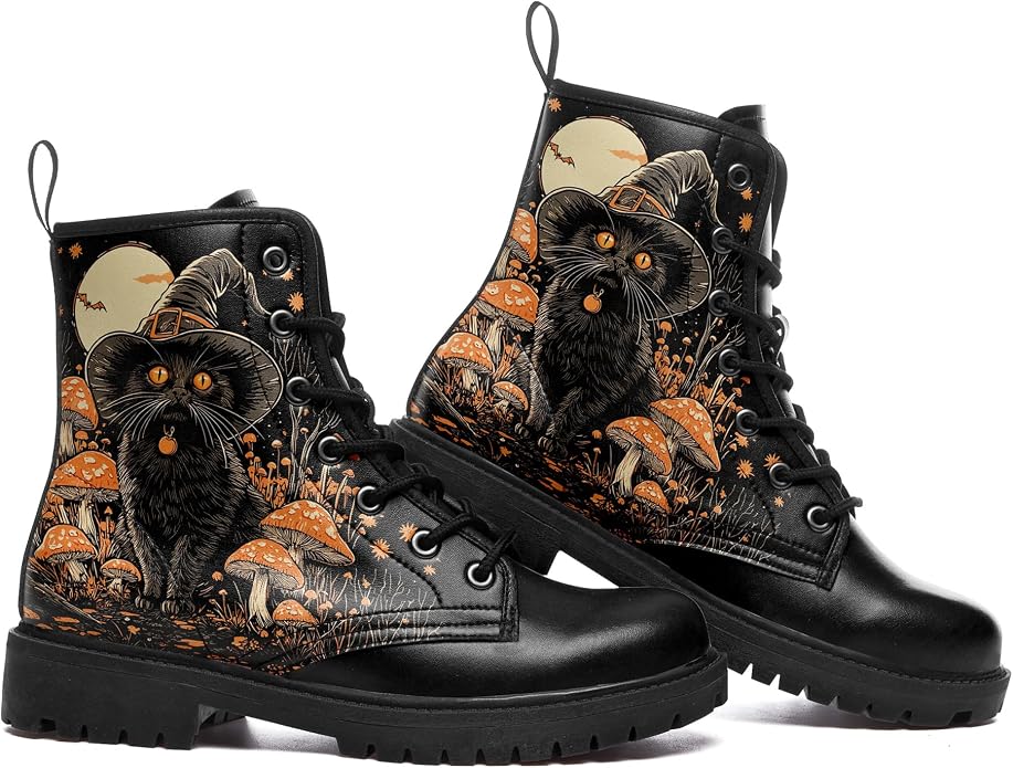 Gothic Mushroom Cat Ankle Boots CI42 - Image 2