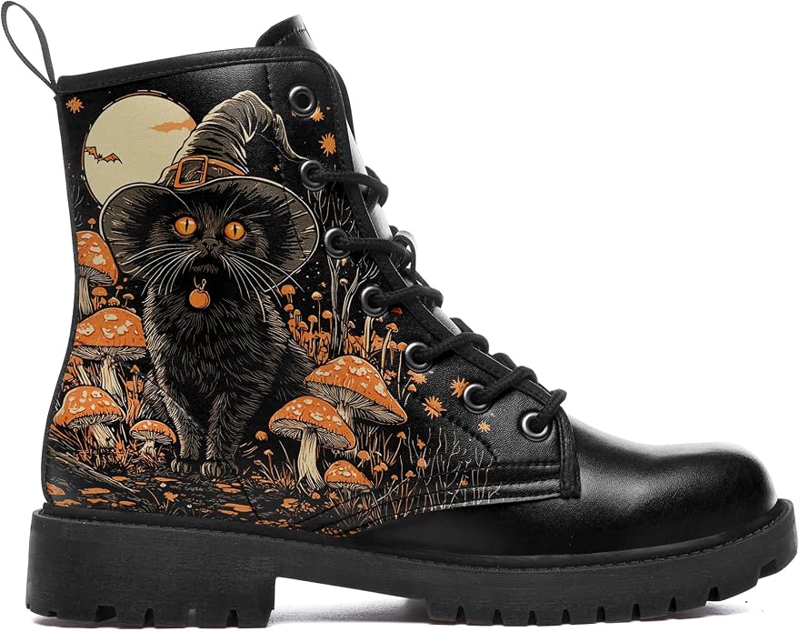 Gothic Mushroom Cat Ankle Boots CI42