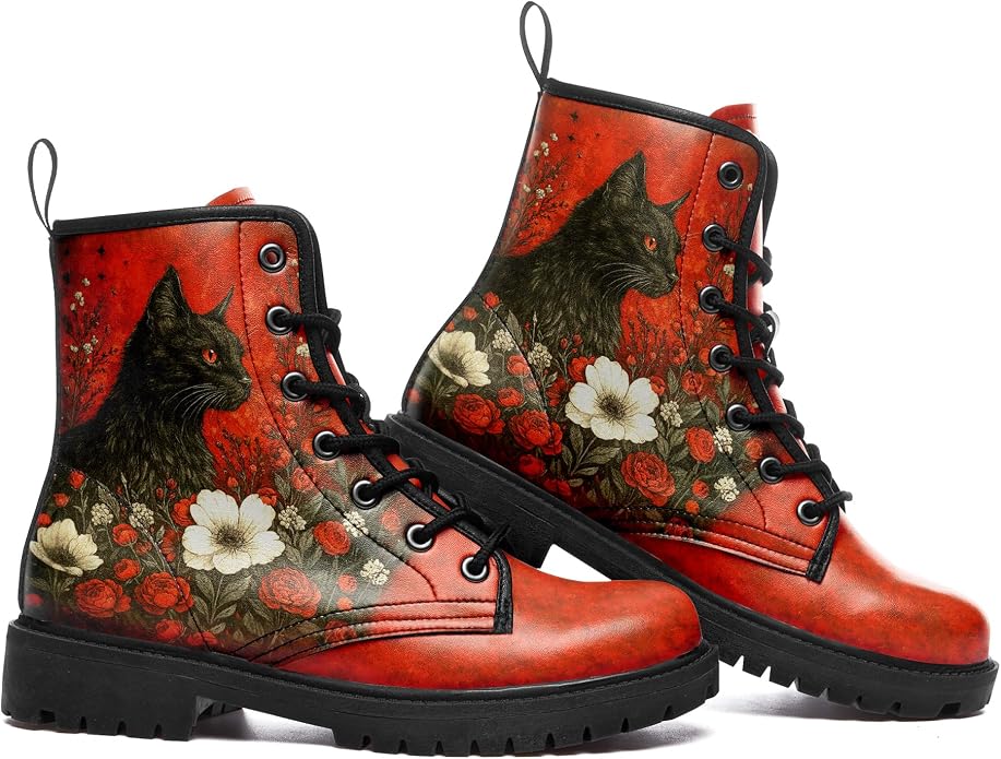 Gothic Red Cat Ankle Boots CI39 - Image 2