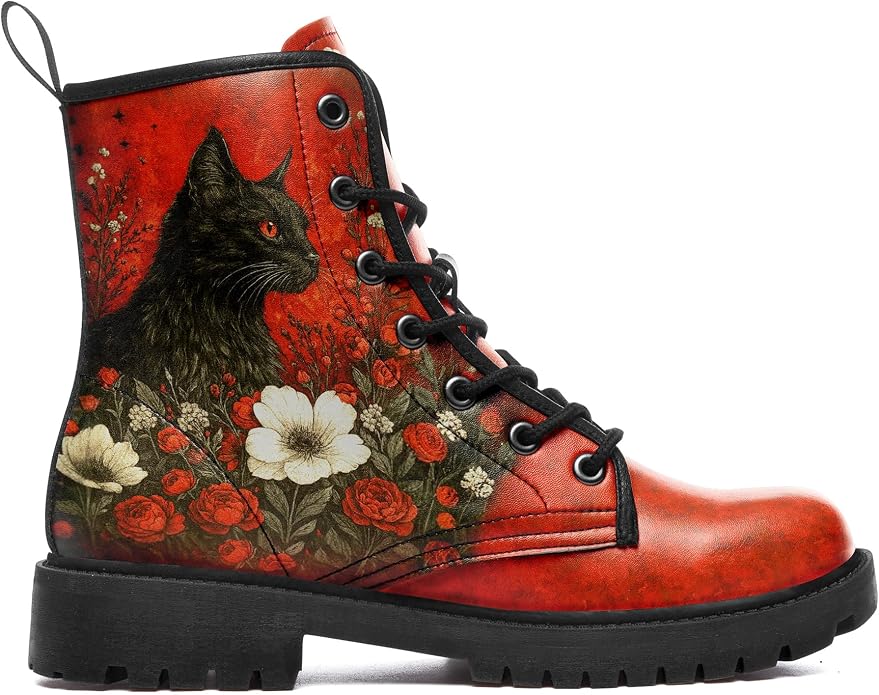 Gothic Red Cat Ankle Boots CI39