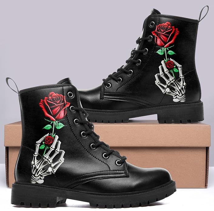 Gothic Red Rose Ankle Boots CI47 - Image 2