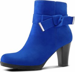 Royal Blue Bow Chunky Heel Office Boots CI38